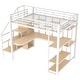 preview thumbnail 12 of 16, White Full Size Metal Loft Bed with Storage Staircase and Small Wardrobe, Built-in Desk and Storage Shelves