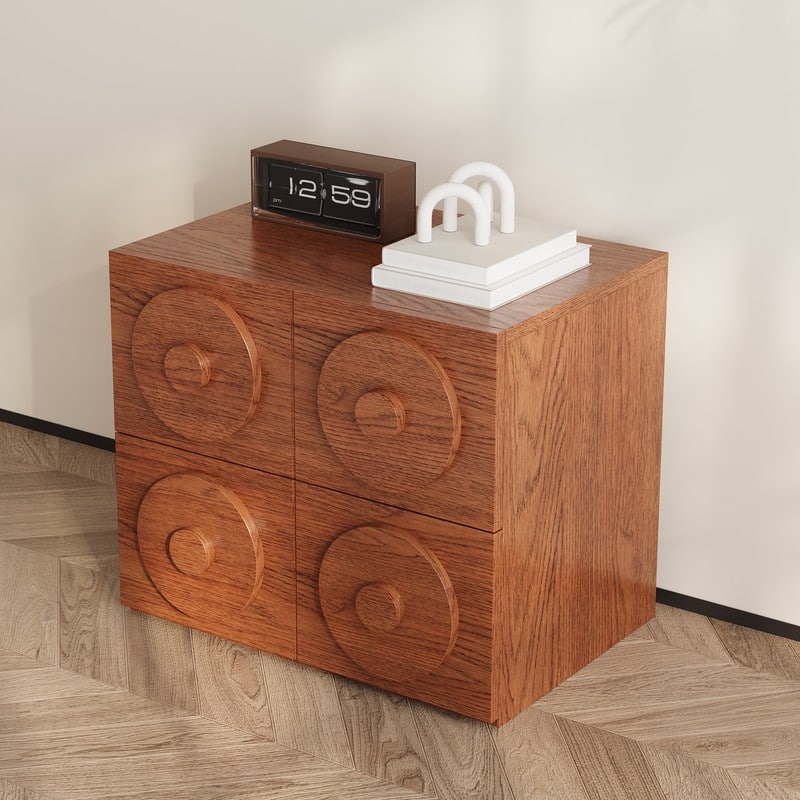 Modern 1-4 Pieces Modular Walnut Color Cabinets,TV Stands with Brown Solid Wood Veneer, Drawers & Caninets