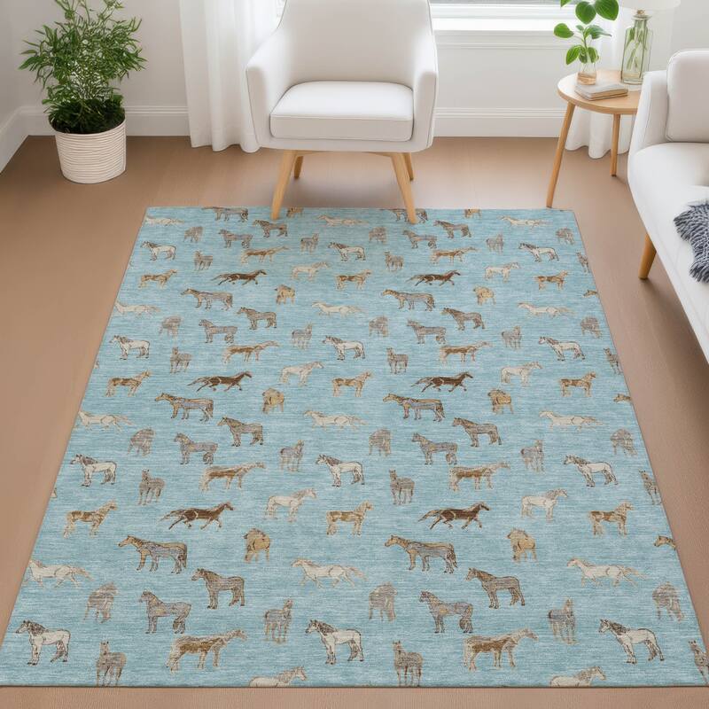 Machine Washable Indoor/ Outdoor Horses Chantille Rug