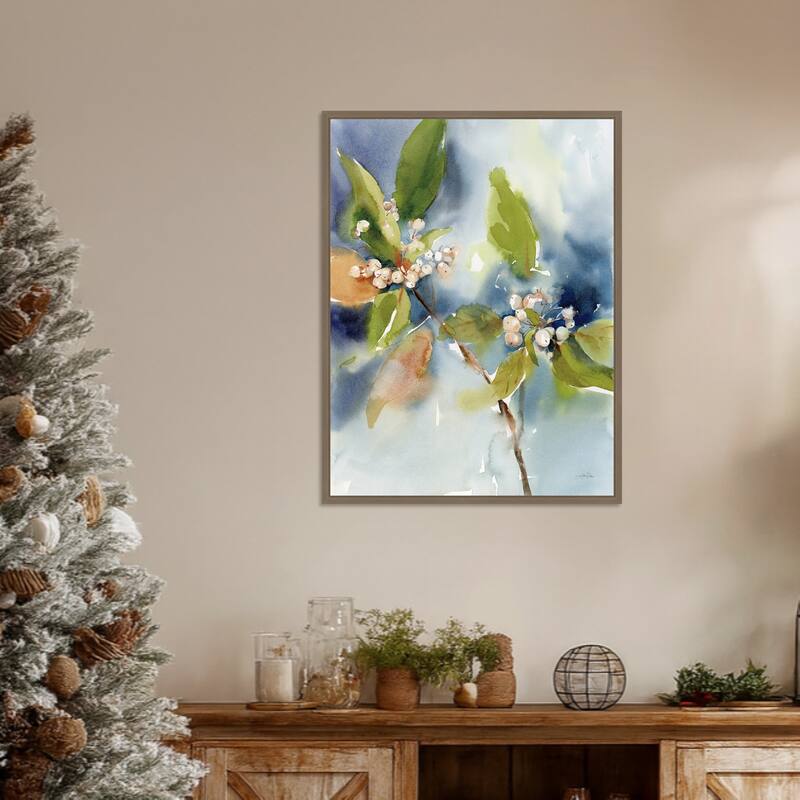 Winter Berries by Katrina Pete (23 x 30 in.), Framed Canvas Wall Art Print - Sylvie Dark Gold