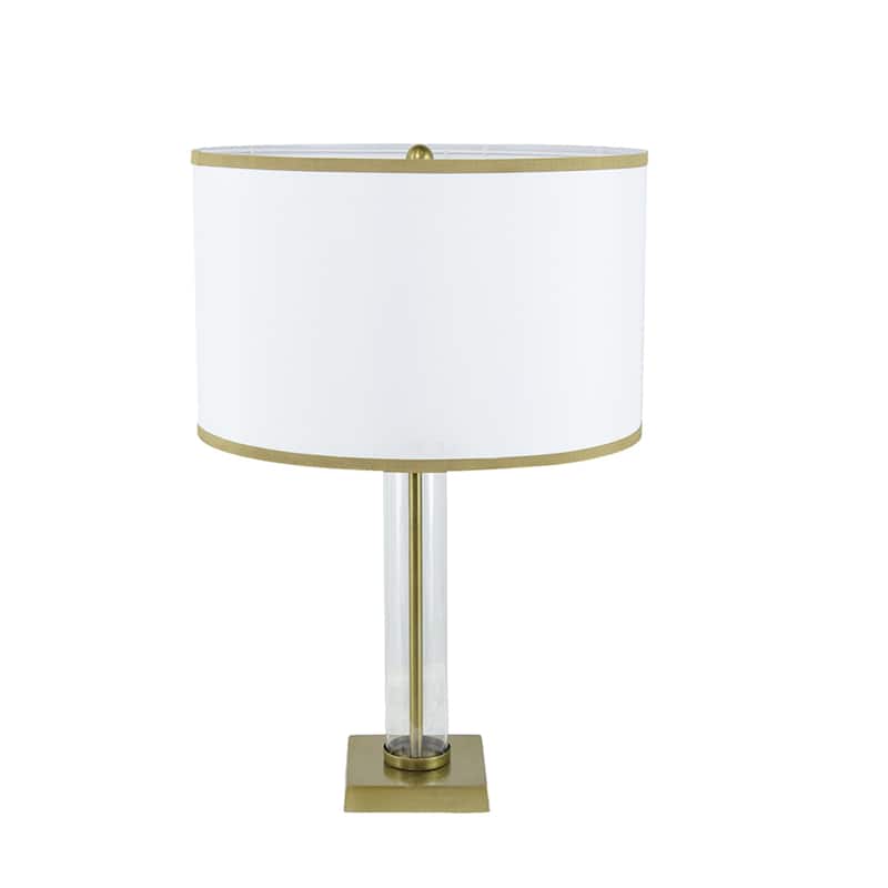 16x16x24" Gold and White Table Lamp with Glass Cylinder and Pedestal Base