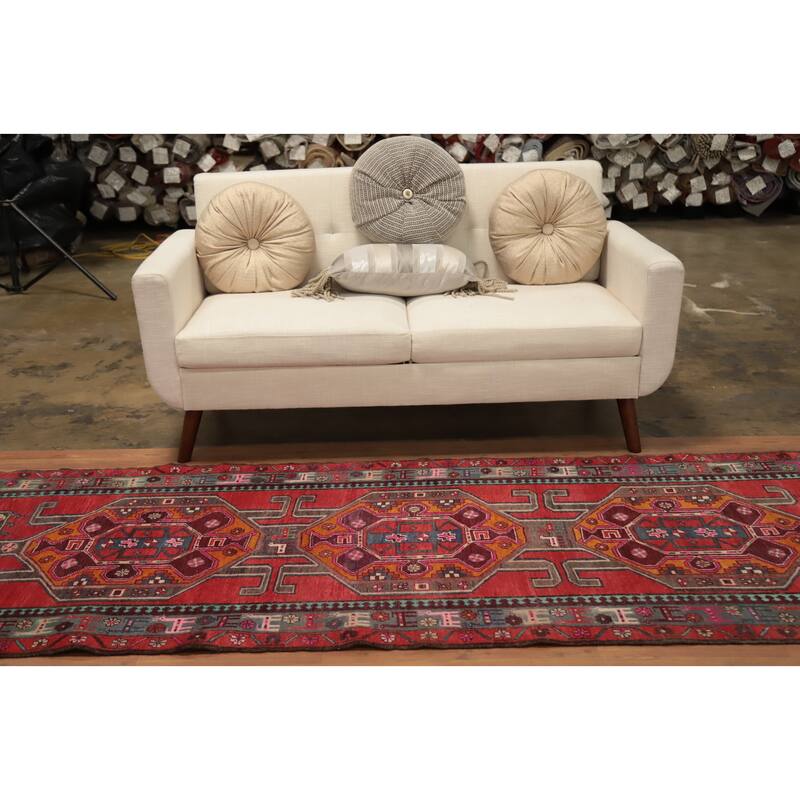 Hand Knotted Oriental 100% Wool Carpet Traditional Tribal Red Ardebil Runner Rug - 10' 4'' X 3' 5''