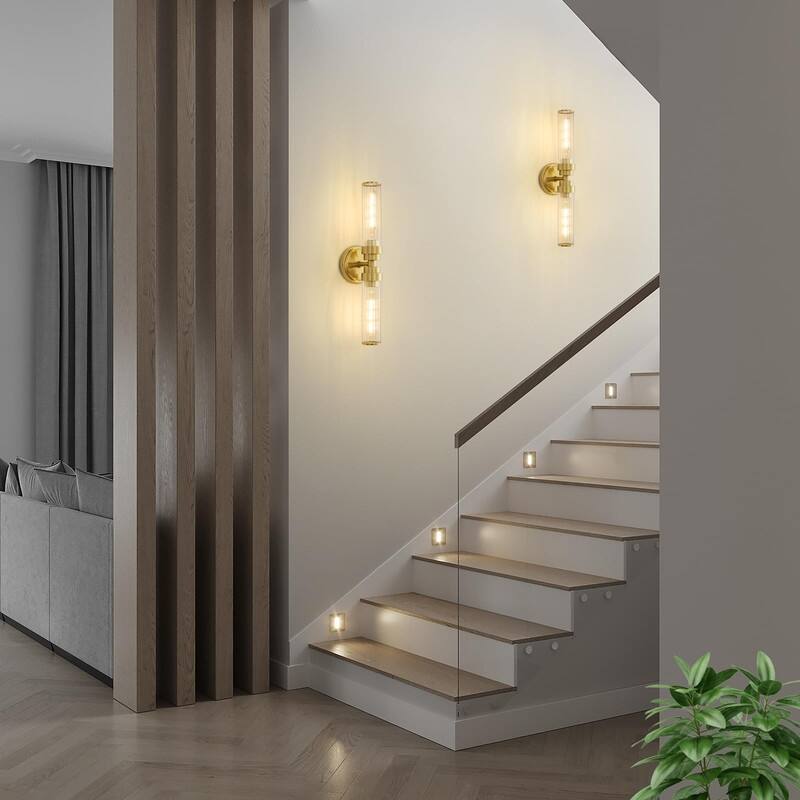 Bathroom Light Fixtures, Gold Wall Sconce in Threaded Glass Vanity Lights 2 Pack - 2 Pack-Gold Threaded Glass