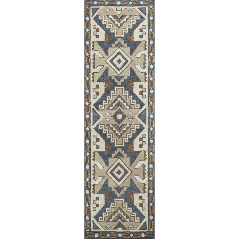Alora Decor Ryder Ivory, Beige, and Grey Hand-tufted Southwestern Wool Rug - 2'6" x 8' - Gray