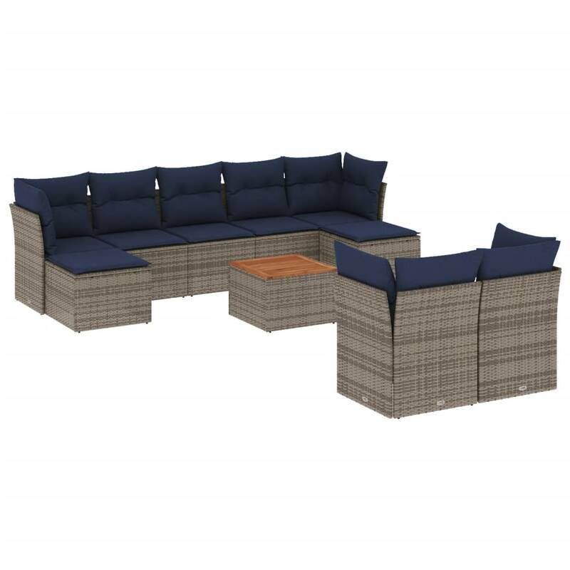 vidaXL Patio Sofa Set with Cushions Outdoor Furniture 10 Piece Poly Rattan - 24.4x 24.4x 27.2