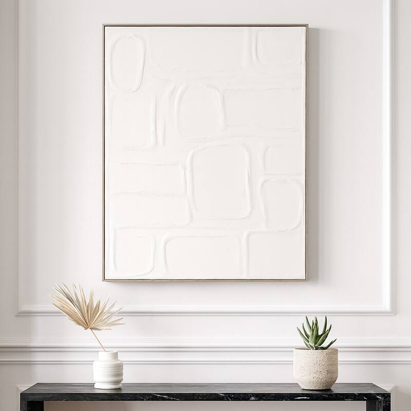 Canvas Wall Artwork with Stone Pattern Textured - 36", Ivory & Brown