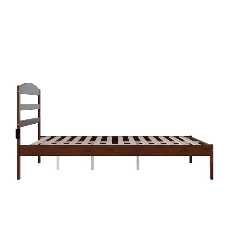 Queen Platform Bed - Victorian Style Bed Frame with Headboard & Slats - Walnut Finish
