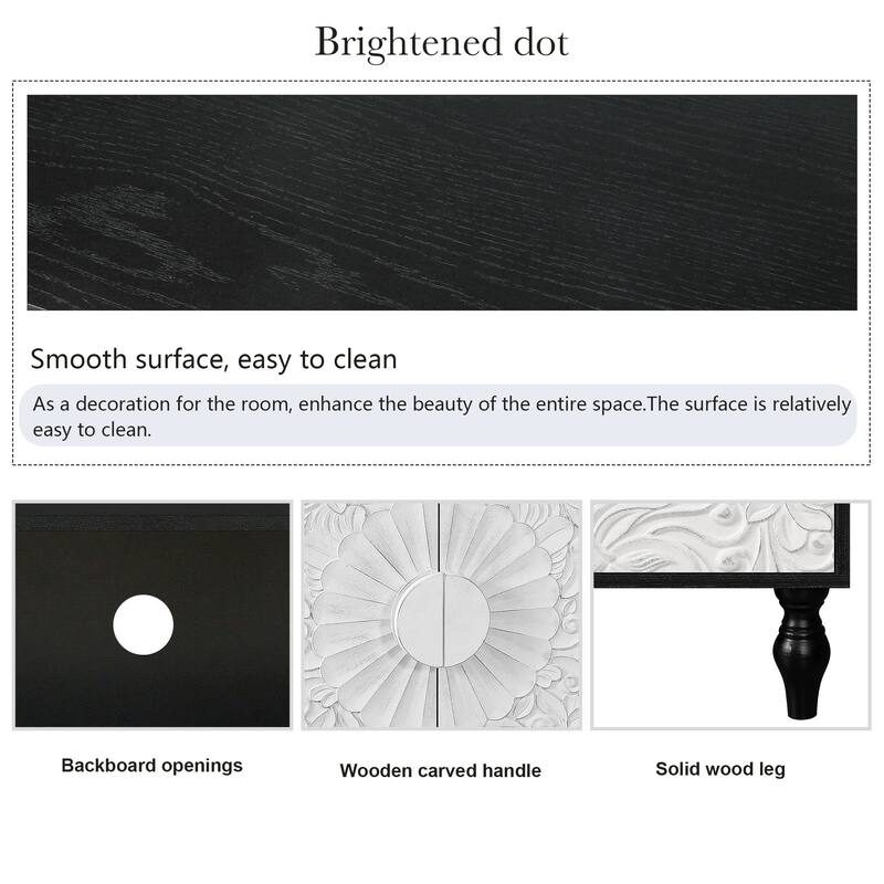 Pantry Cabinet Console Cabinet with Symmetrical Carvings, Exquisite Credenza Dining Cabinet with Adjustable Shelves