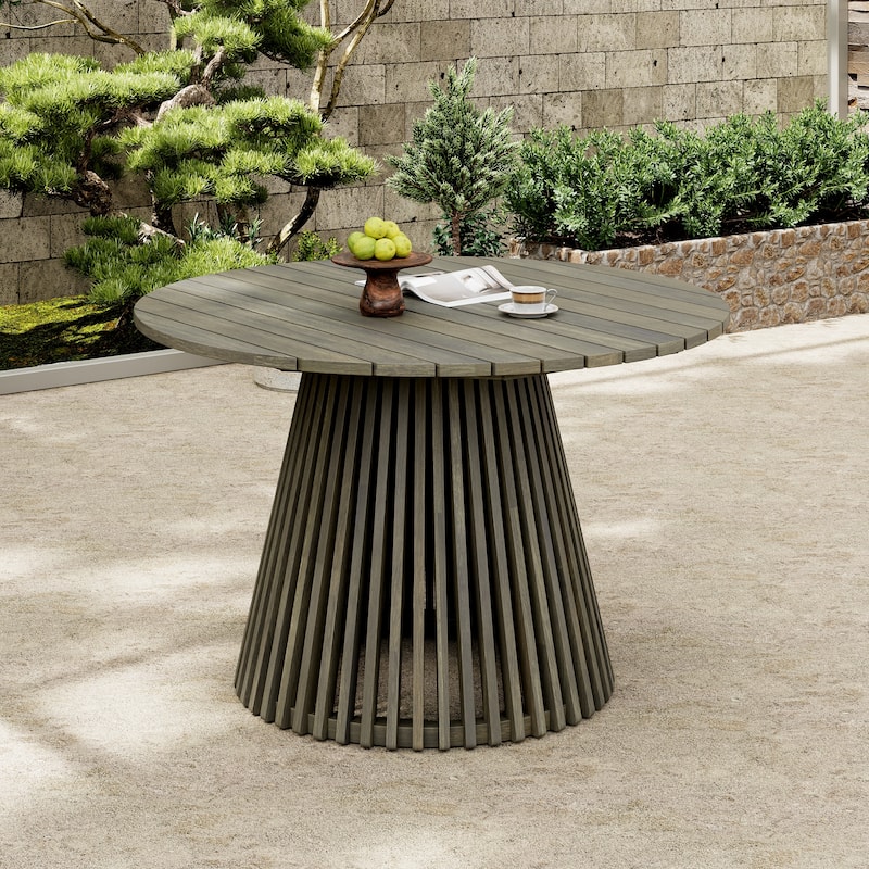 Christopher Knight Home - Sherlock Rustic Acacia Patio Round Dining Table - Grey Finish