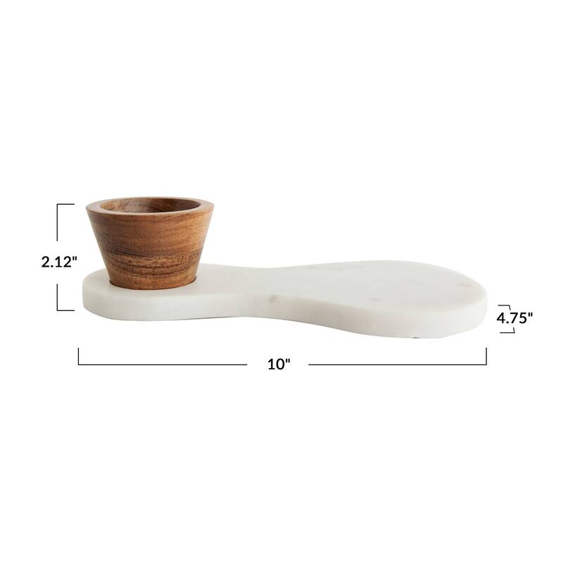 Marble Serving Board with Mango Wood Bowl - 10.0"L x 4.8"W x 2.5"H - 10.0"L x 4.8"W x 2.5"H