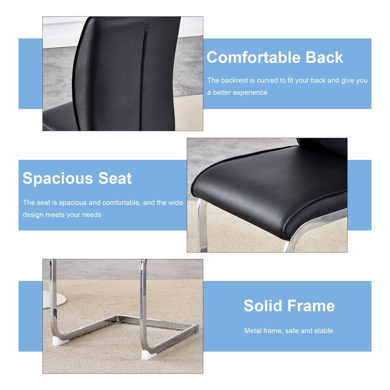 Arched Back Chair Set of 6, Faux Leather Upholstered Dining Chair with Metal Silver Leg, Home Kitchen Chair