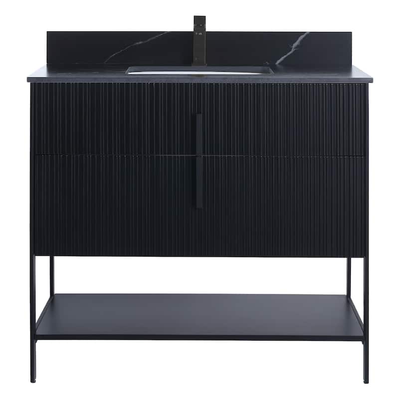 Fine Fixtures Serenity Modern Bathroom Vanity with Black Sintered Stone Top