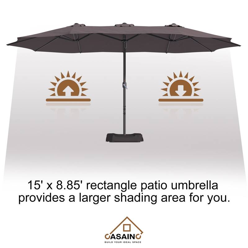15-ft. Rectangular Crank Double-sided Large Outdoor Market Umbrella Patio Umbrella with Base Included