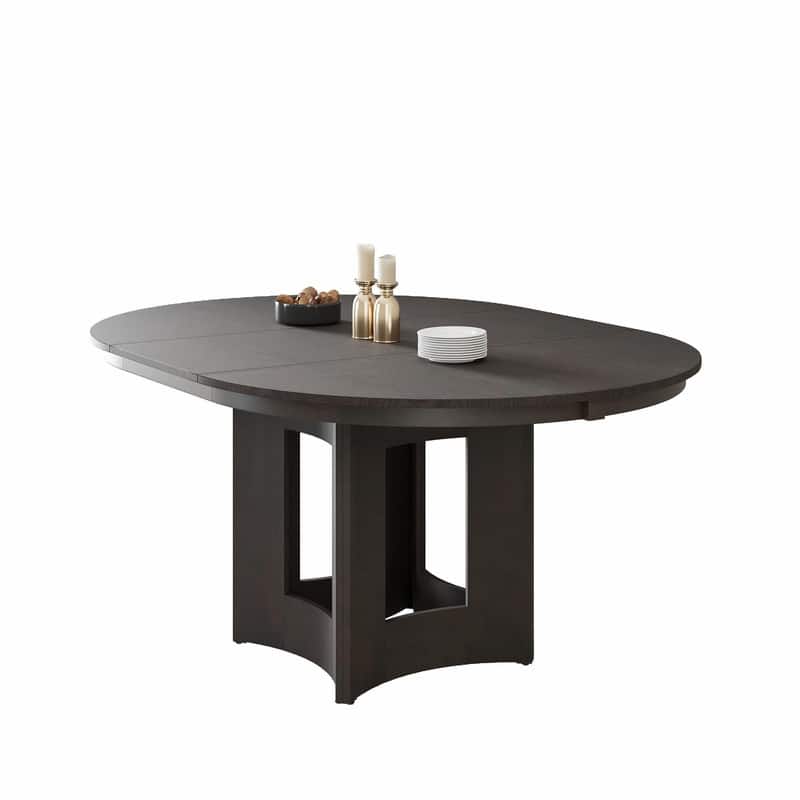 Farmhouse Extendable Round Dining Table with 16" Removable Leaf, Space-Saving Kitchen Table for Small Spaces