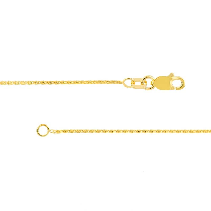 Curata 14k Yellow Gold 1.05mm Diamond Cut Wheat Chain Necklace (Lobster)