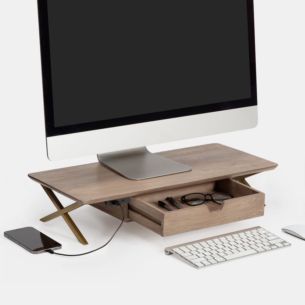 Jani Wood Monitor Stand Riser Desk - Ergonomic Design Stand, Desktop Organizer Table for Home, Office Workspace, Gaming Desk