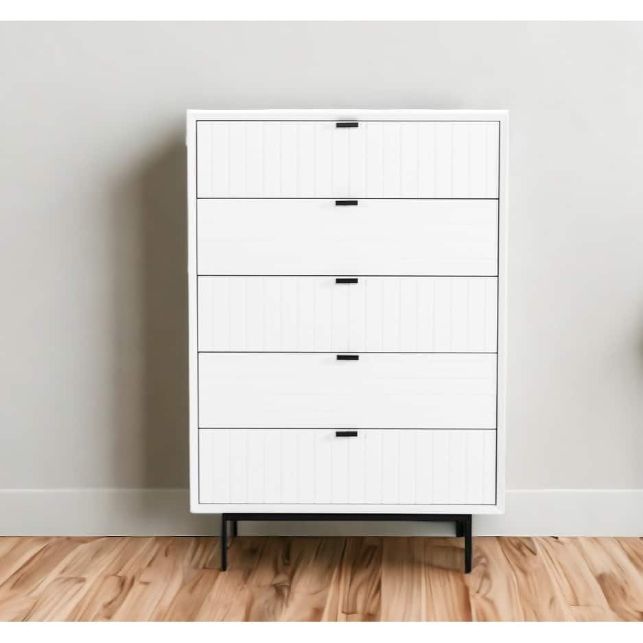 30" White Solid Wood Five Drawer Chest