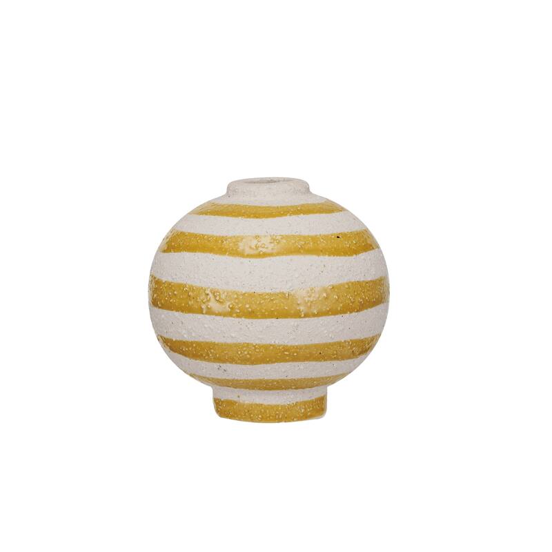 Striped Stoneware Vase with Sphere Footed Base