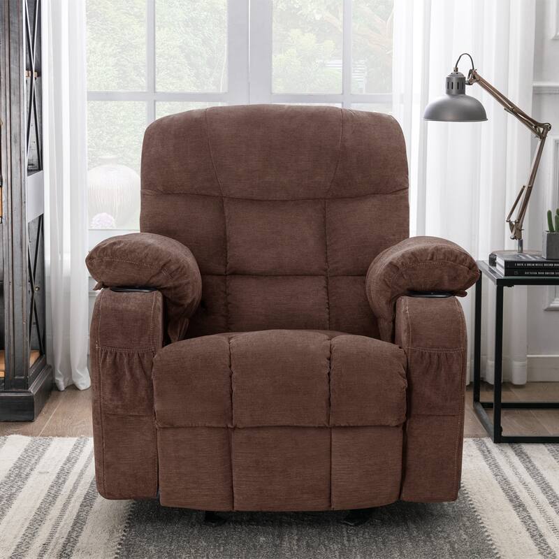 Manual Rocking Upholstered recliner Chair with Heated and Massage - Brown