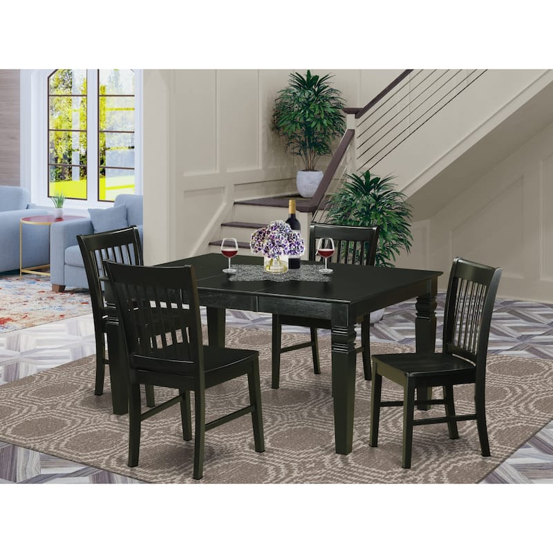 East West Furniture 5 Piece Kitchen Table Set- a Dining Table with Butterfly Leaf and 4 Solid Wood Seat Chairs, Black - WENO5-BLK-W