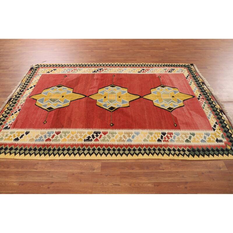 Kilim Qashqai Persian Vintage Rug Flatweave Tribal Wool Carpet - 5'5"x 8'1"