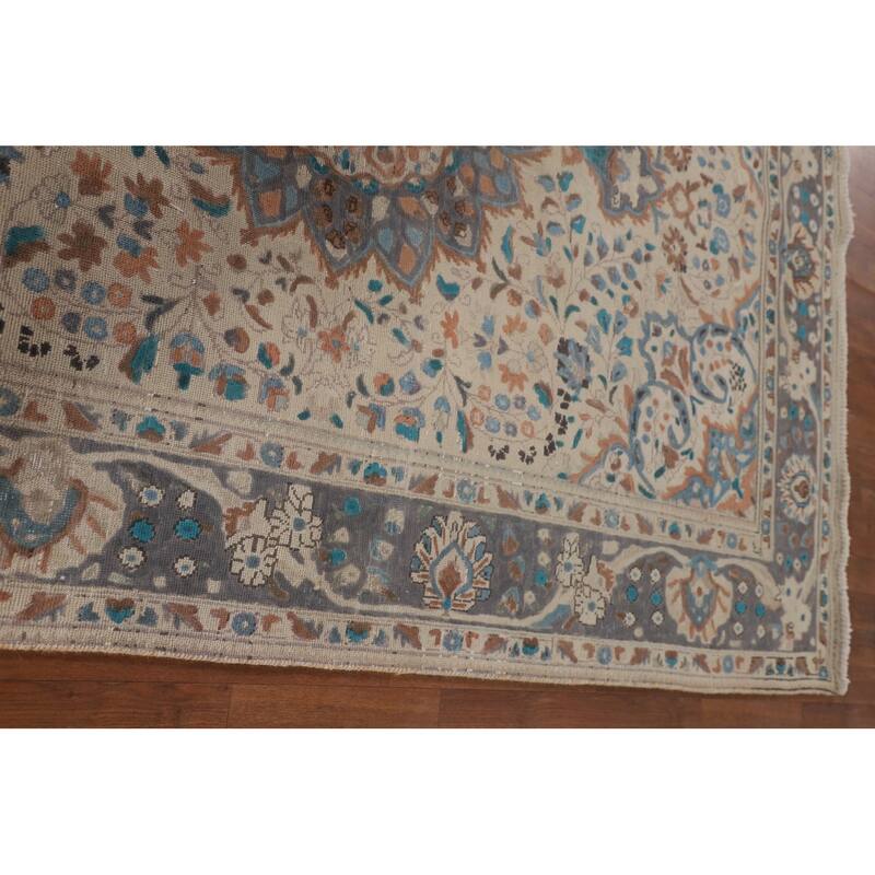 Ivory Floral Tabriz Persian Vintage Rug Handmade Wool Carpet - 6'4"x 9'6"