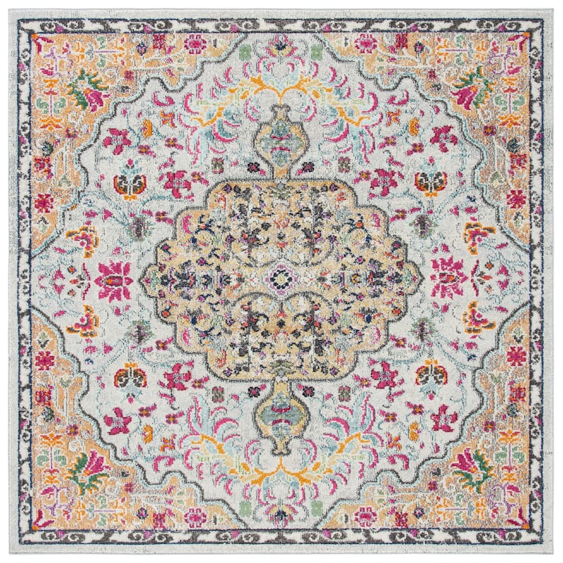 SAFAVIEH Madison Sabire Boho Medallion Distressed Rug - 9' x 9' Square - Grey/Gold
