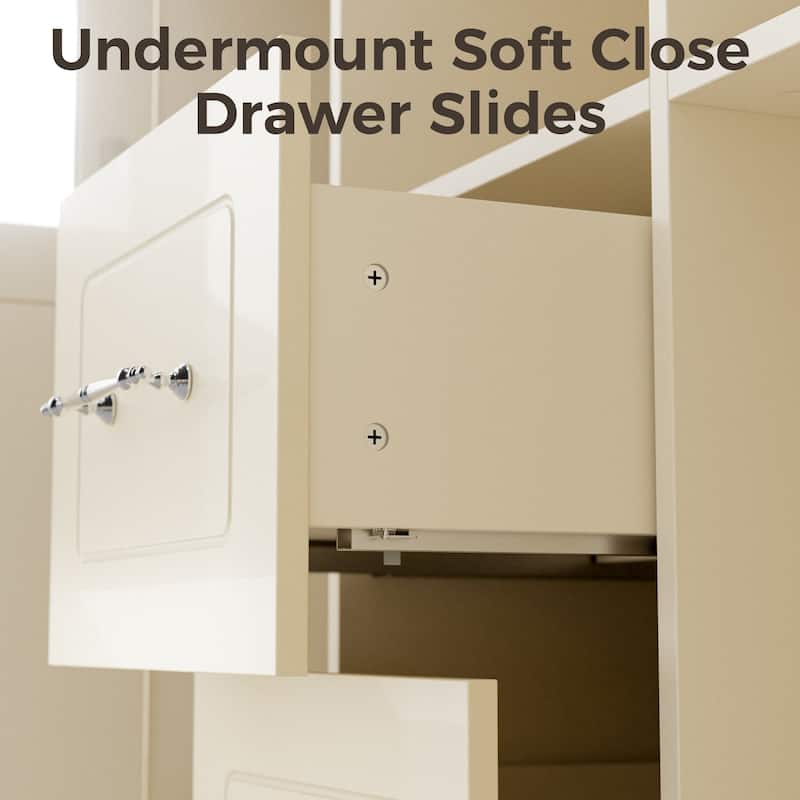 Modular Bookcase with LED Lights, Glass Door Storage Cabinet with Drawers, Large Display Shelving Unit Sideboard