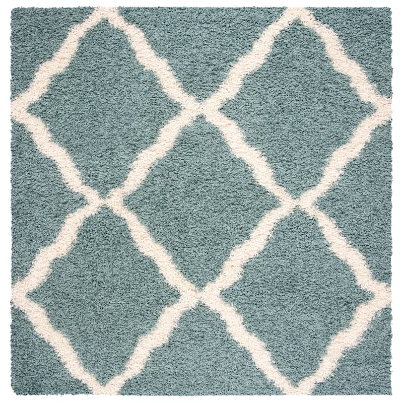 SAFAVIEH Dallas Shag Hacer Trellis 1.5-inch Thick Rug - 4'  x  4' - Seafoam/Ivory - Runner/Square