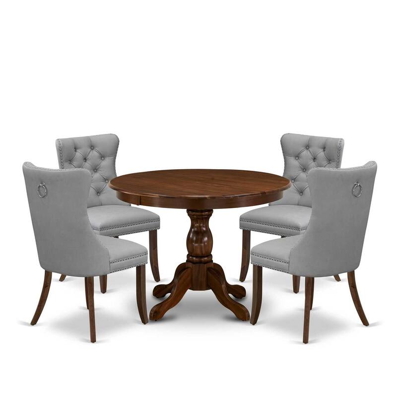 Round Dining Room Set with 4 Chairs - Kitchen Table Set, Walnut Finish