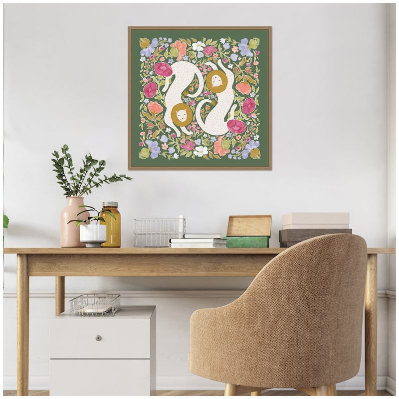 Kate and Laurel JL Lions Menagerie by Jill Labieniec Framed Canvas Wall Art Print