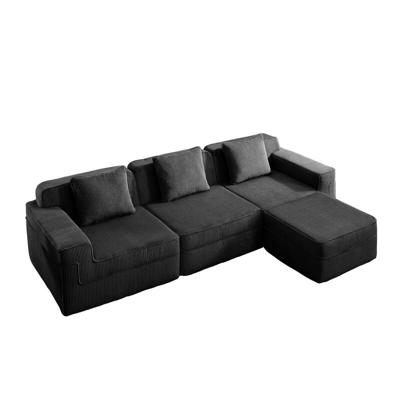 GDFStudio - Corduroy Modular 3-Seater 117.3" L-Shaped Boneless Cloud Sofa