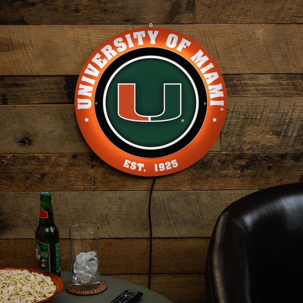 University of Miami LED Metal Lit Wall Sign Decor