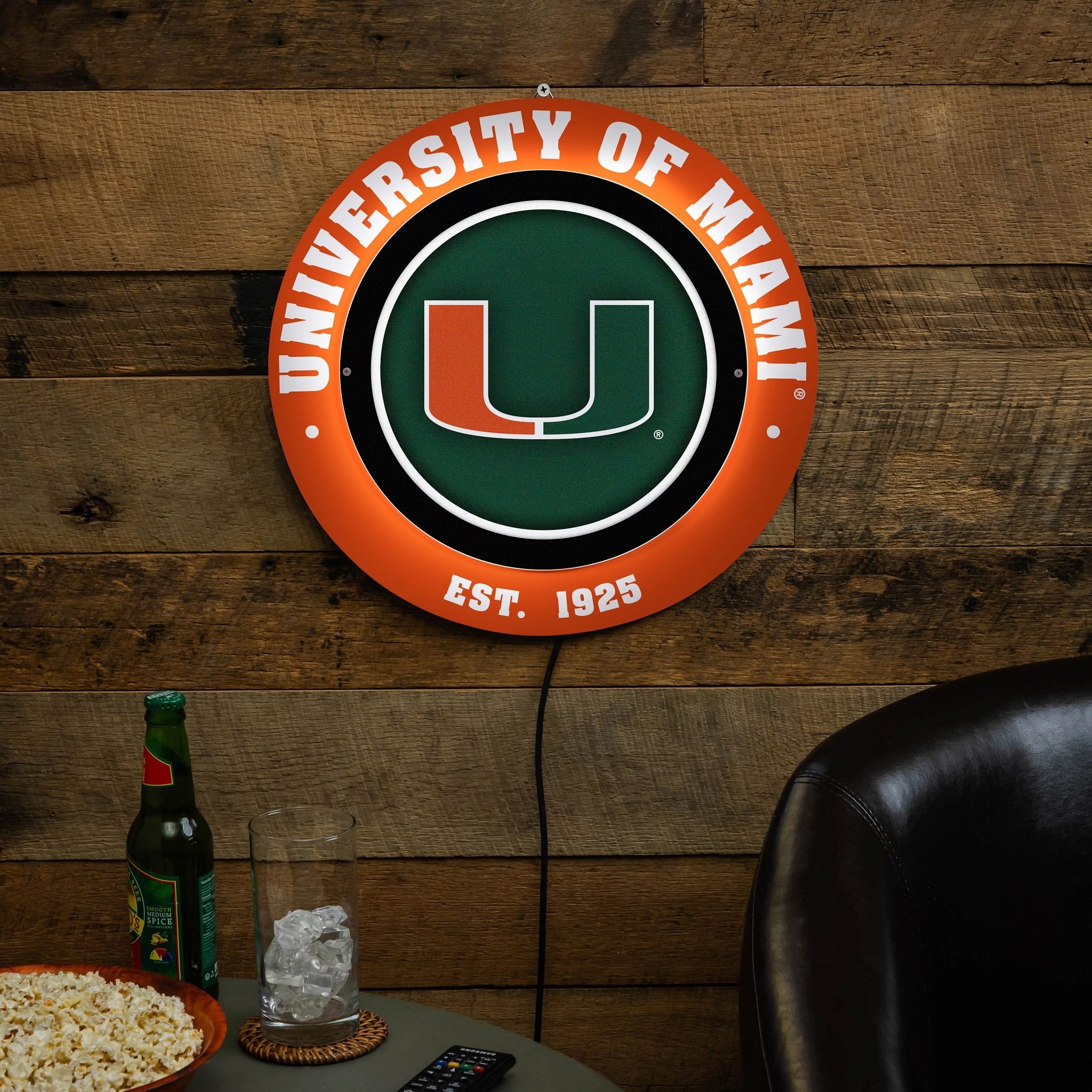 University of Miami LED Metal Lit Wall Sign Decor
