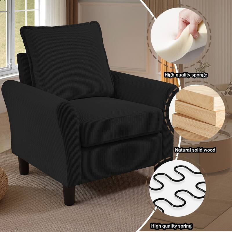 101"Corduroy 3 Piece Living Room Set Including 4 Seater Sofa ,Storage Ottoman and Chair