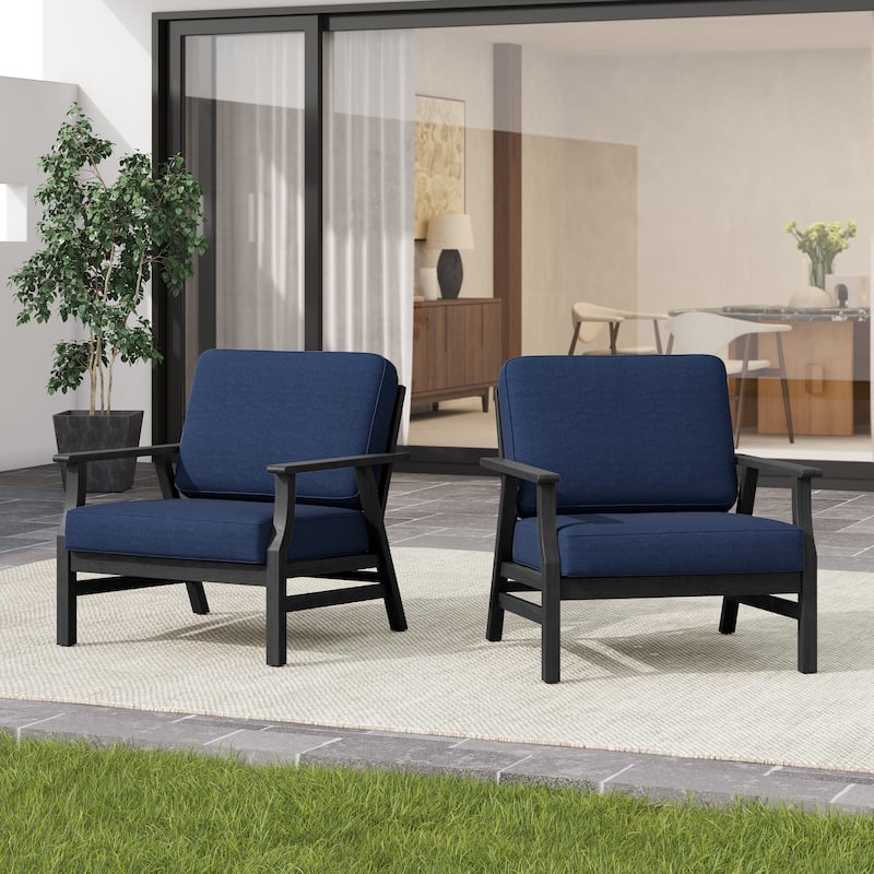 2 Set Outdoor Club Chairs with Cushions Teak Wood Patio Chairs