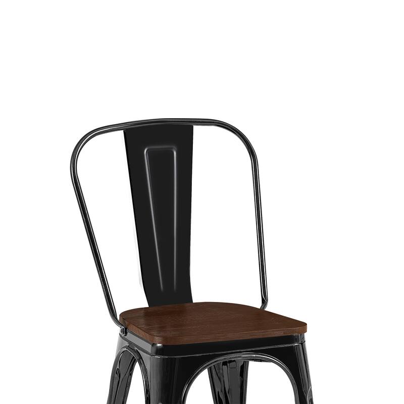 18" Modern Industrial Metal Stackable Black and Brown Dining Chair, 2PCS - 18" W X 18" D X 33" H