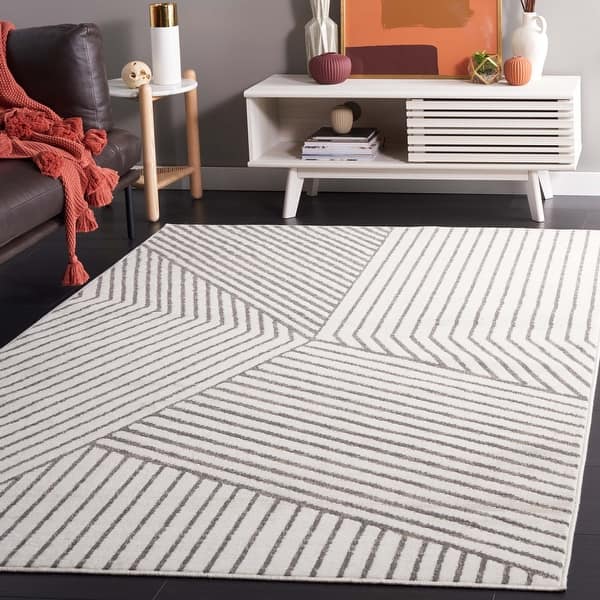 slide 2 of 21, SAFAVIEH Pyramid Galatea Modern Geometric Rug 4'5" x 6'5" - Ivory/Grey - Rectangle