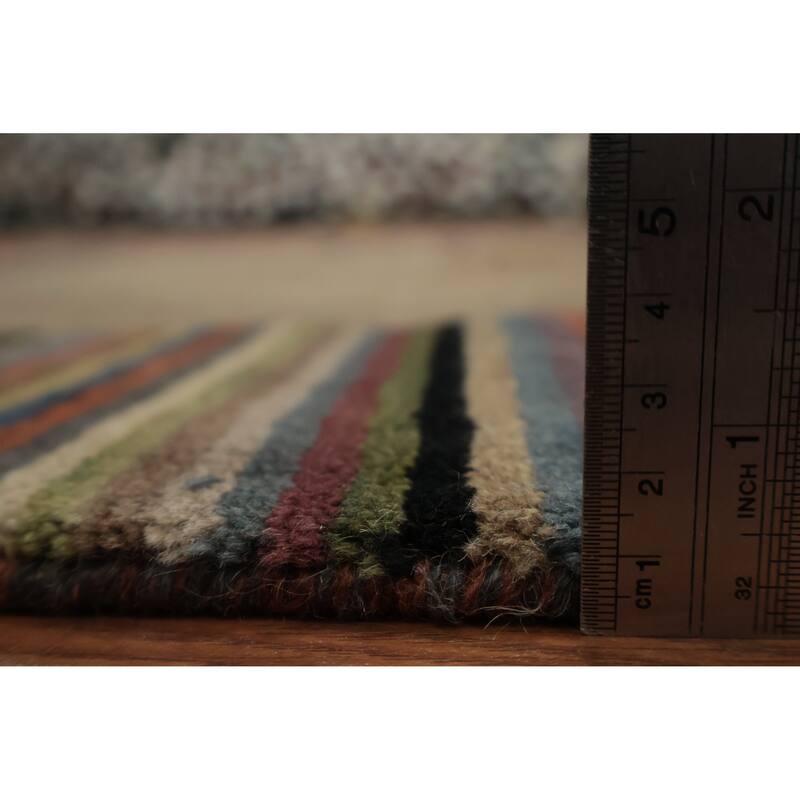 Hand Knotted Oriental 100% Wool Carpet Modern Stripe Brown Nepalese Area Rug - 5' 7'' X 3' 6''