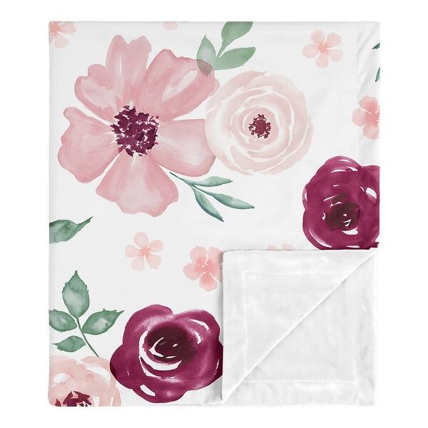 slide 2 of 5, Burgundy Pink Watercolor Floral Girl Baby Receiving Security Swaddle Blanket - Blush Maroon Rose Shabby Chic Flower Farmhouse