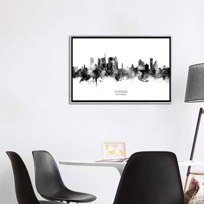 iCanvas "Durban South Africa Skyline Name Bw" by Michael Tompsett Framed