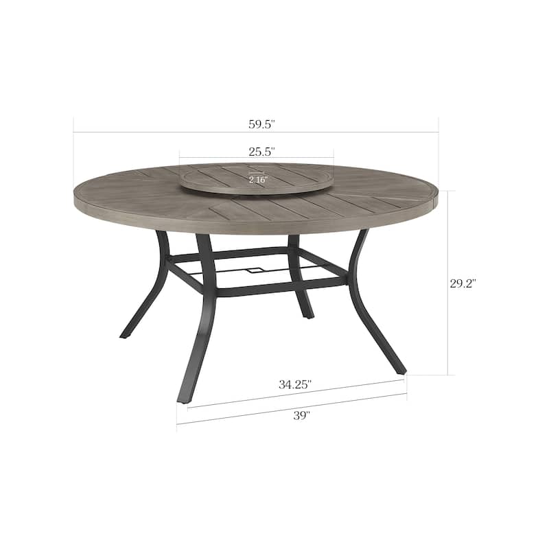 Patio Aluminum Round 59.5" Dining Table Set With Removable Lazy Susan