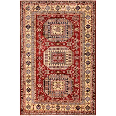 Rustic Super Kazak Sariyah Red/Tan Hand Knotted Wool Rug - 6'8'' x 9'11''