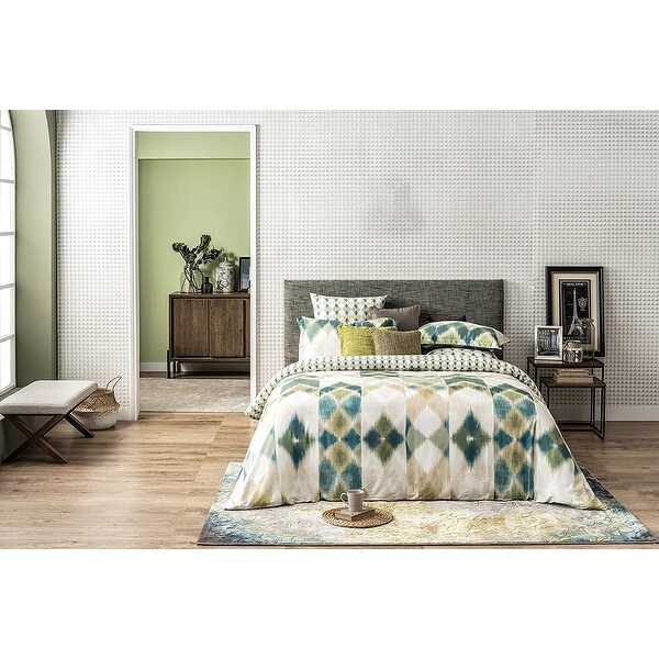 Delara GOTS Certified 100% Organic Cotton Aztec Reversible Print Duvet Cover and Sham Set of 2, Green. Opens flyout.