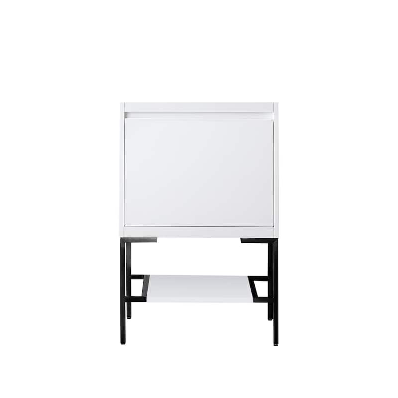 James Martin Vanities Mantova 23.6" Single Vanity Cabinet, Glossy White - Matte Black Base, No Top