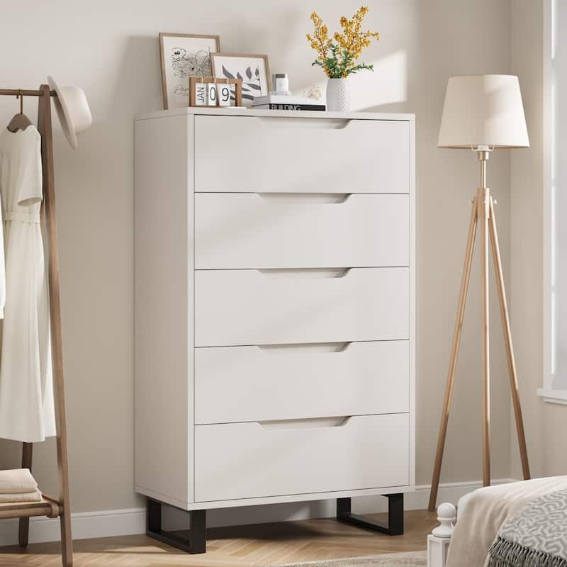 5-Drawer Dresser for Bedroom, 50" Tall Freestanding Vertical Wooden Chest Storage - White