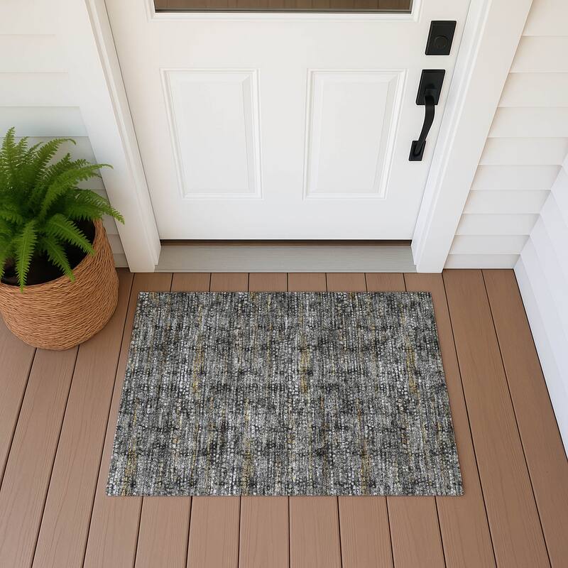 Machine Washable Indoor/ Outdoor Casual Kersey Chantille Rug - Black - 1'8" x 2'6"