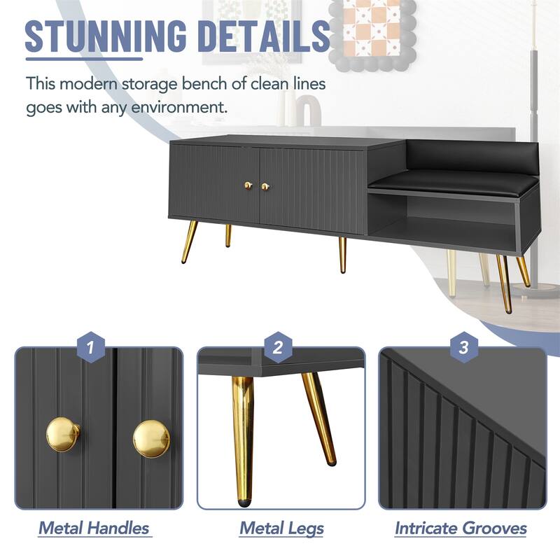 Modern Shoe Storage Bench with Hidden Storage and Upholstered Cushions
