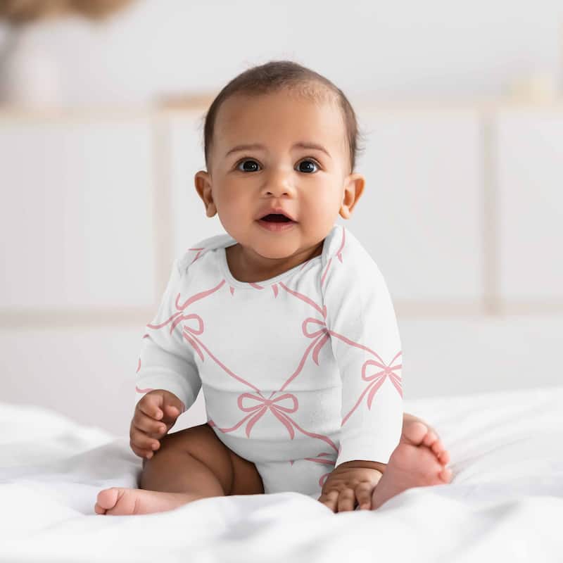 Sweet Jojo Designs Pink Bows Girl 6-12M Baby Clothes Bodysuits 2 Pack Set - Elegant Bow for Ballerina Ballet Dancer Collection