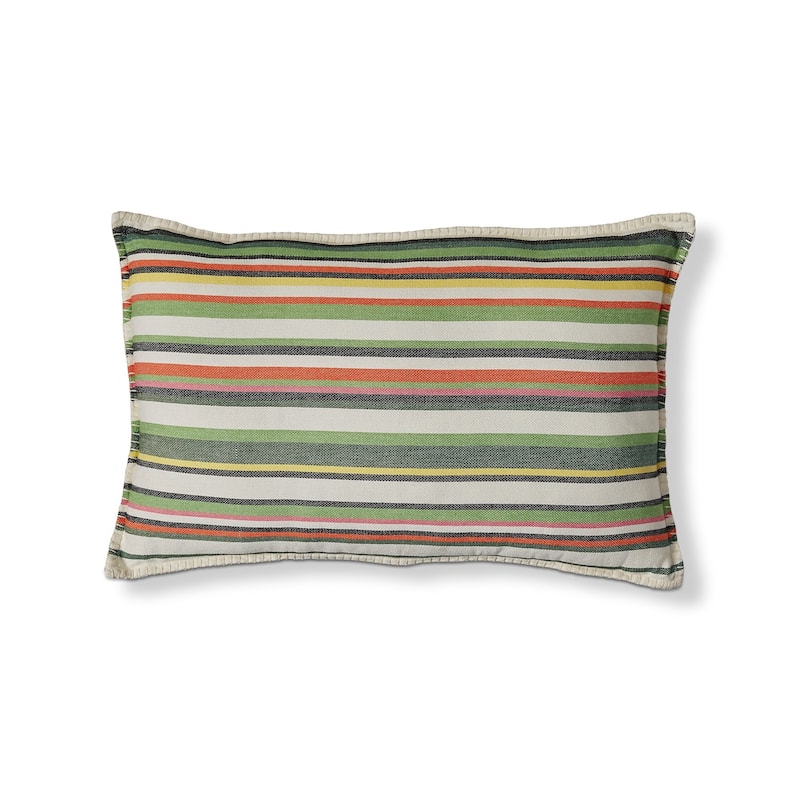 24"x16" Green Botanist Garden Stripe Yarn Dyed Cotton Accent Decorative Throw Pillow Poly Filled Removable Insert Rectangle